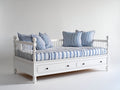 Canapé lit - Bois-Tissu - 220 x 100 x 95 cm - Blanc - Style côtier avec rangement intégré