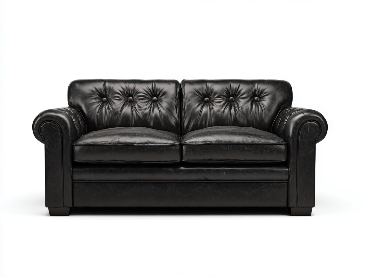 Canapé 2 places - Cuir - 186 x 91 x 82 cm - Noir - Style Chesterfield