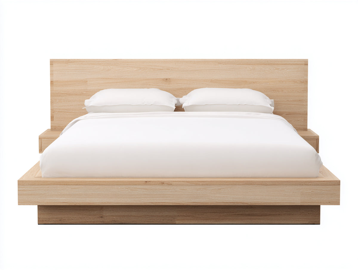 Lit double - Bois - 220 x 200 x 100 cm - Bois naturel - Style minimaliste