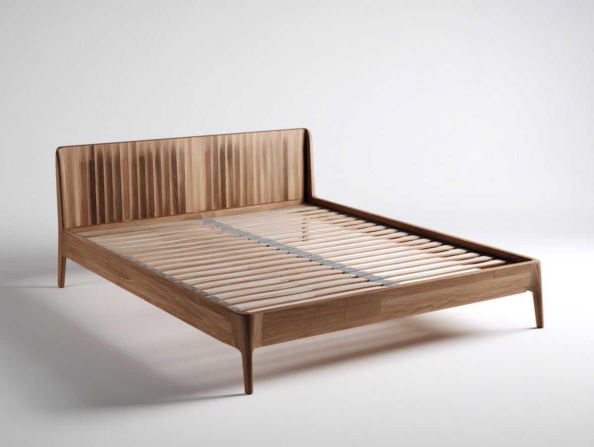 Lit double - Bois - 215 x 180 x 105 cm - Bois naturel - Style contemporain