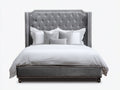 Lit double - Velours - 220 x 180 x 130 cm - Gris - Style classique
