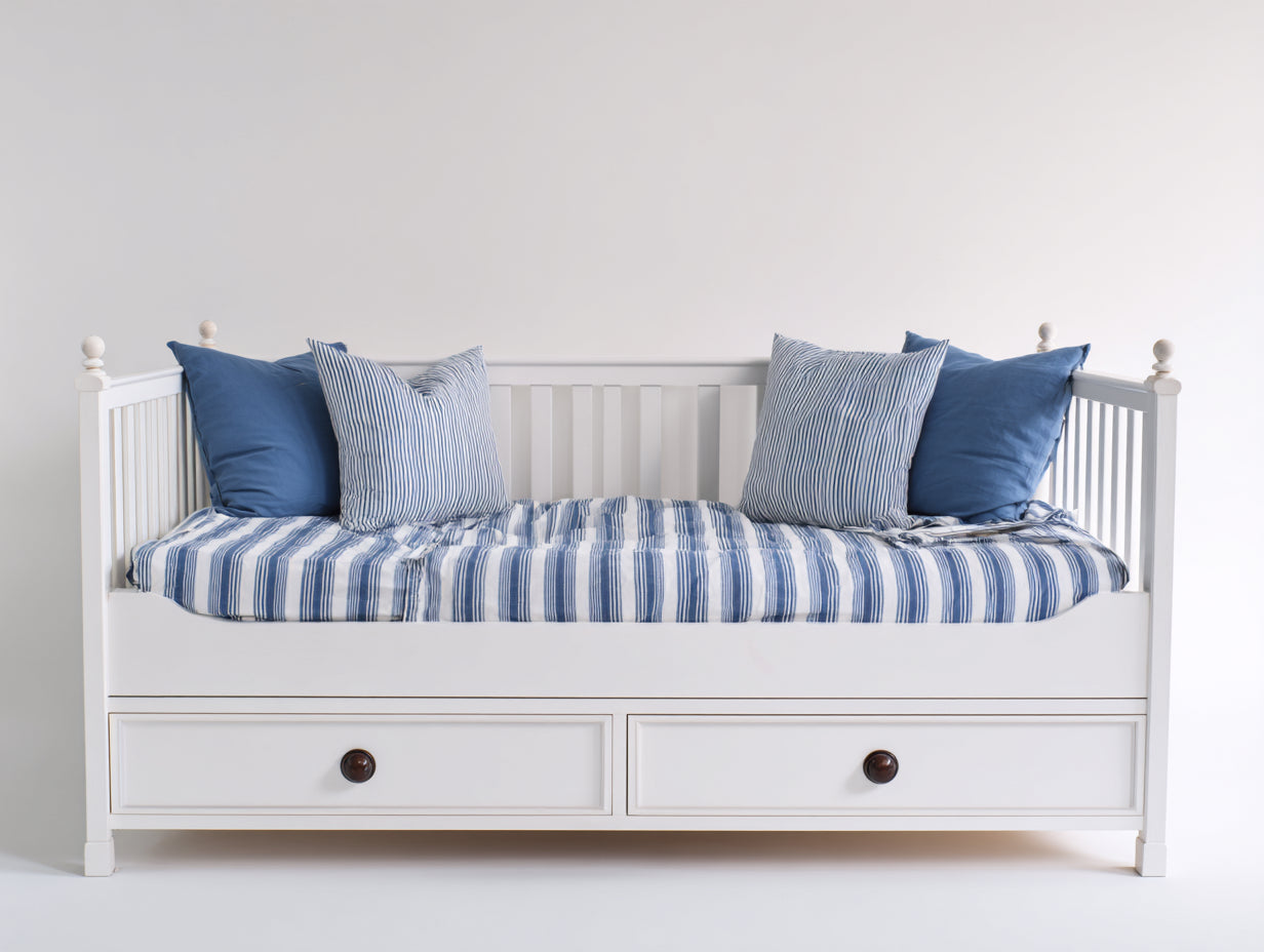Canapé lit - Bois-Tissu - 220 x 100 x 90 cm - Blanc - Style côtier avec rangement intégré