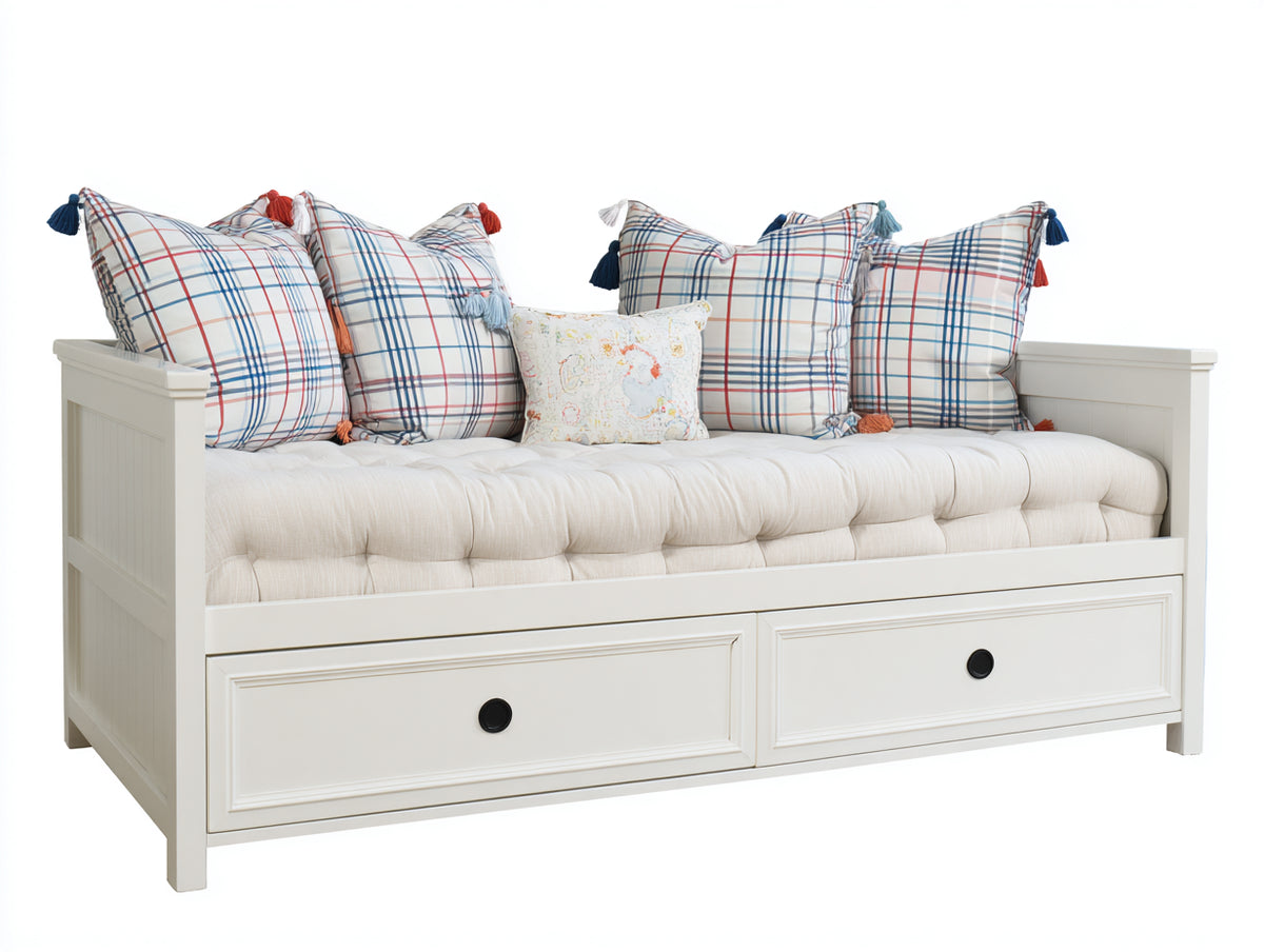 Canapé lit - Bois-Tissu - 220 x 100 x 95 cm - Blanc - Style classique avec rangement intégré