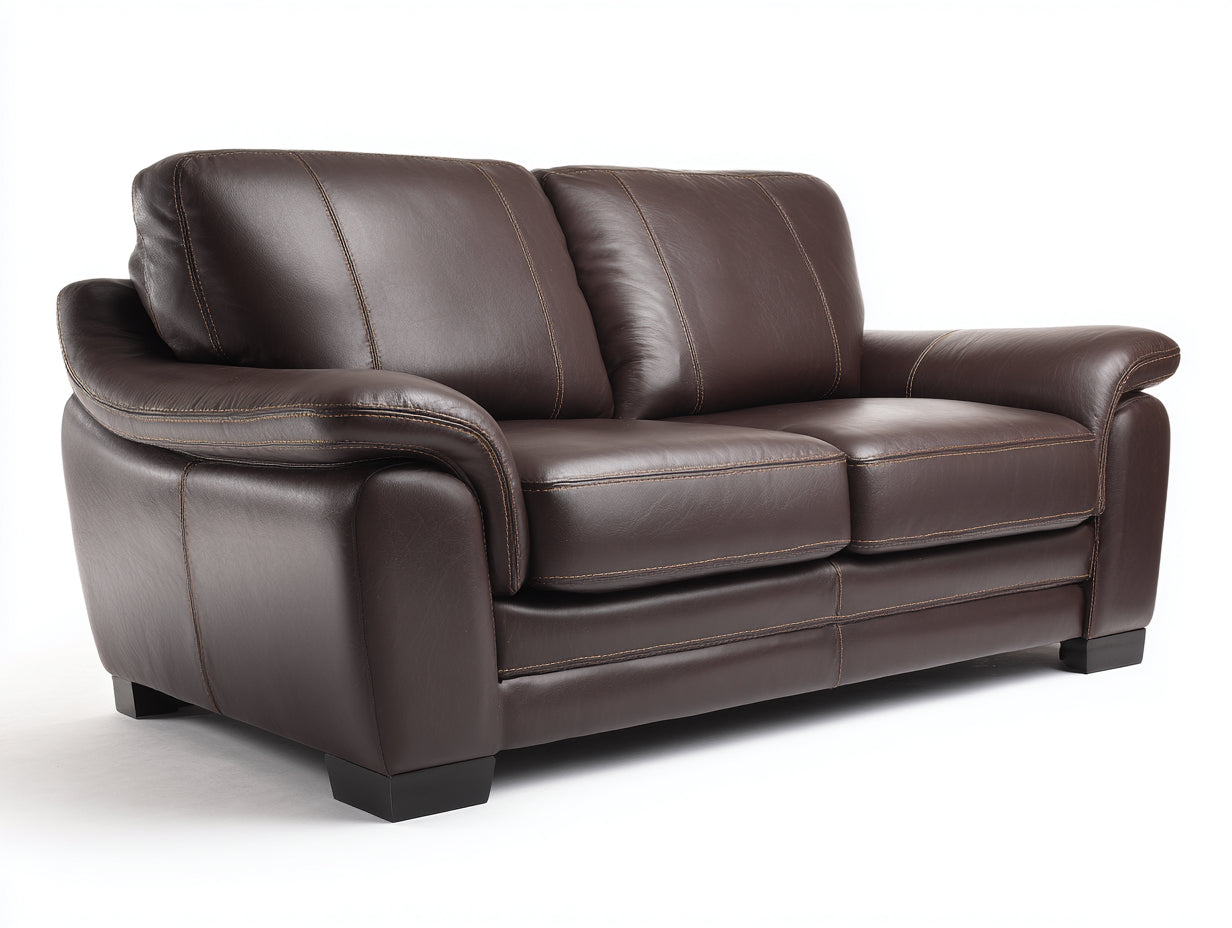 Canapé 2 places - Cuir - 183 x 91 x 83 cm - Marron foncé - Style contemporain