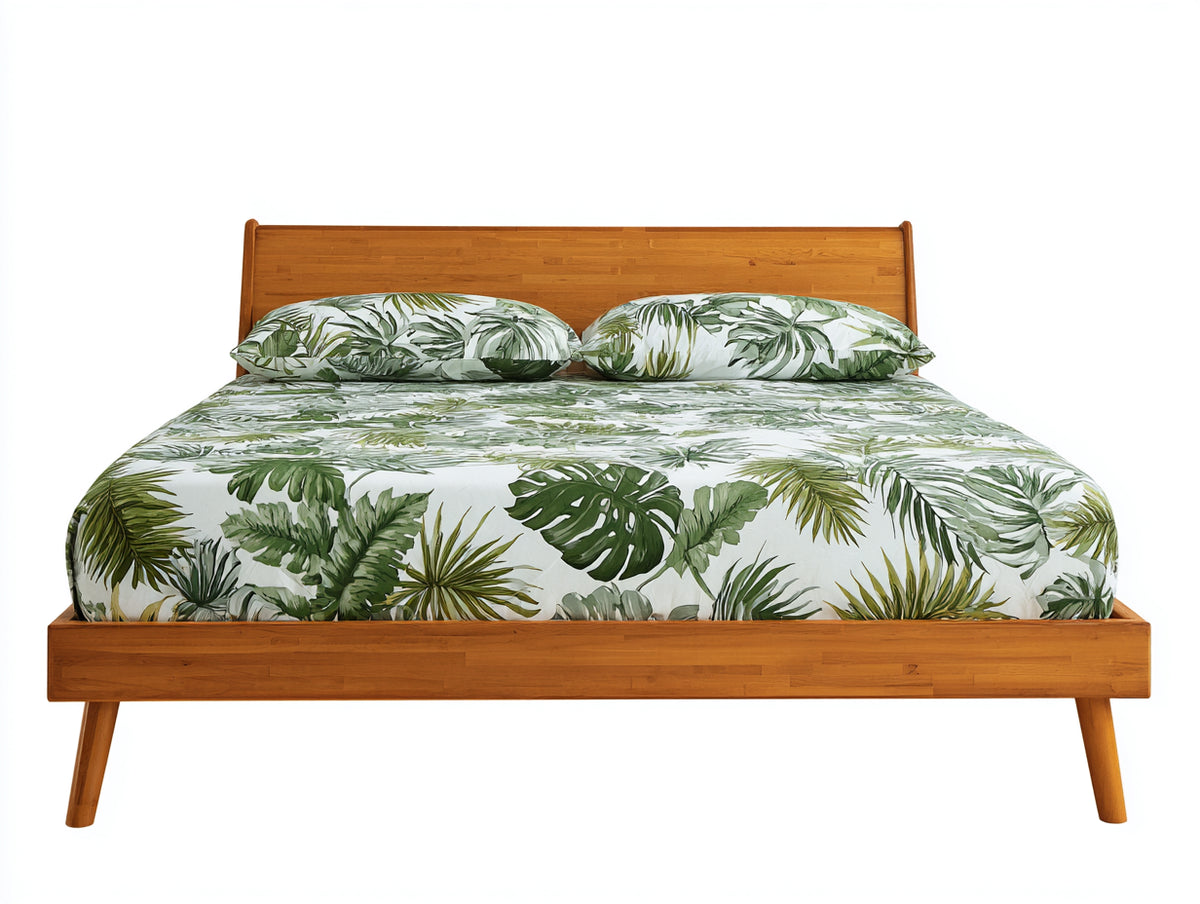 Lit double - Bois - 215 x 180 x 100 cm - Bois naturel - Style scandinave