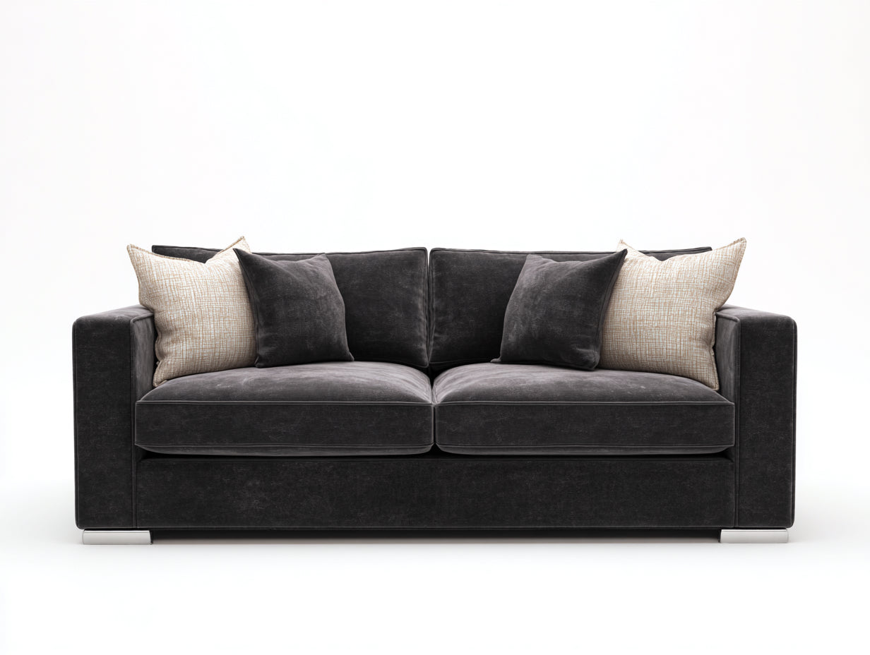 Canapé 2 places - Velours - 190 x 92 x 82 cm - Gris anthracite - Style contemporain