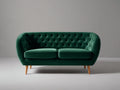 Canapé 2 places - Velours - Bois - 170 x 85 x 78 cm - Vert émeraude - Style Chesterfield moderne