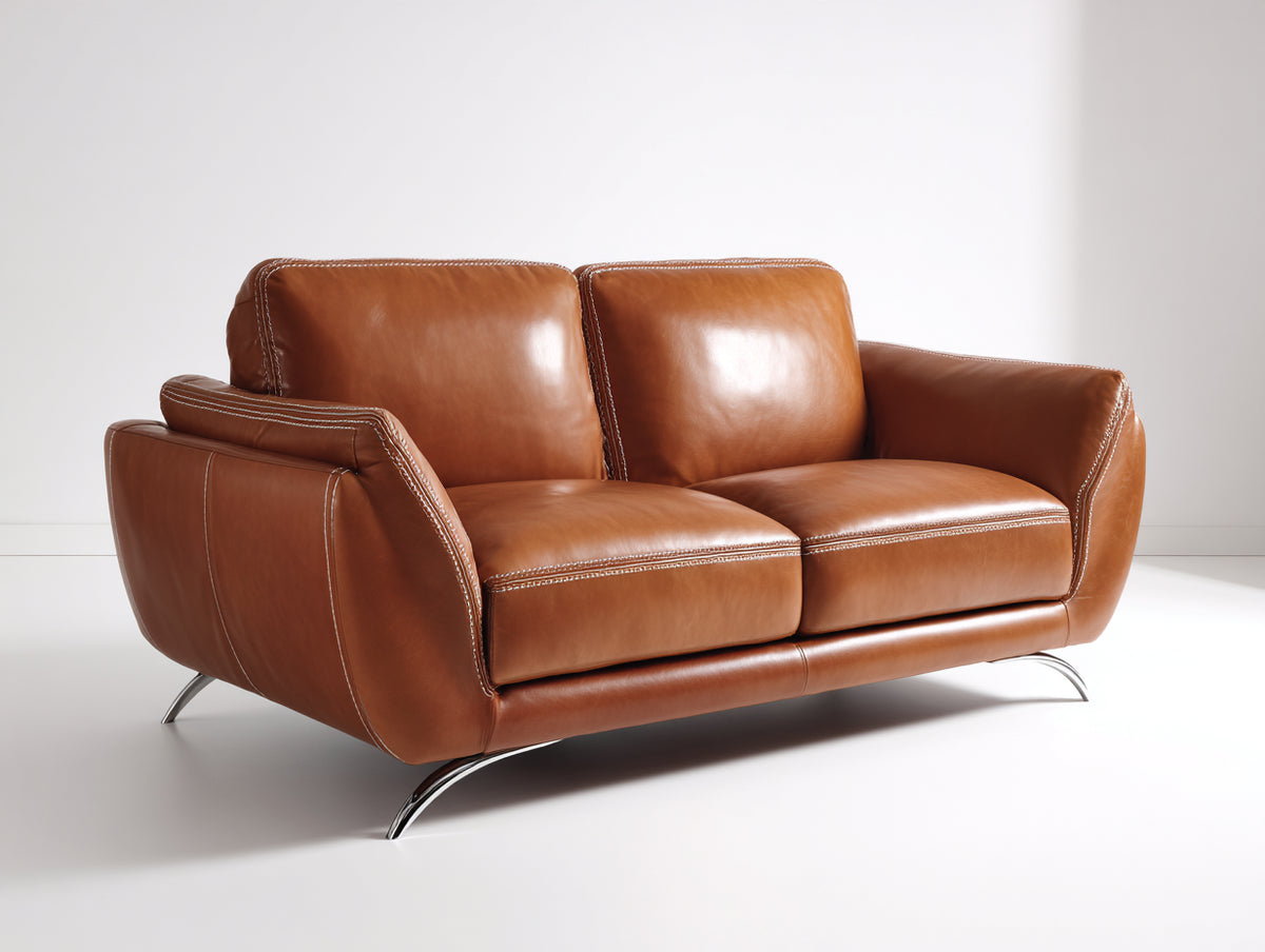 Canapé 2 places - Cuir - 178 x 90 x 82 cm - Marron camel - Style moderne