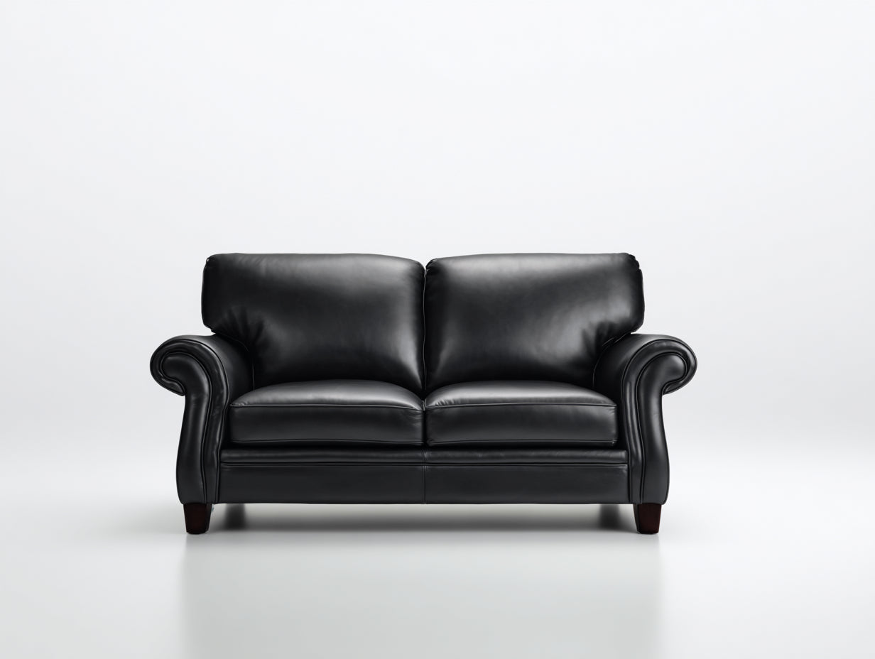 Canapé 2 places - Cuir - 175 x 89 x 81 cm - Noir - Style classique