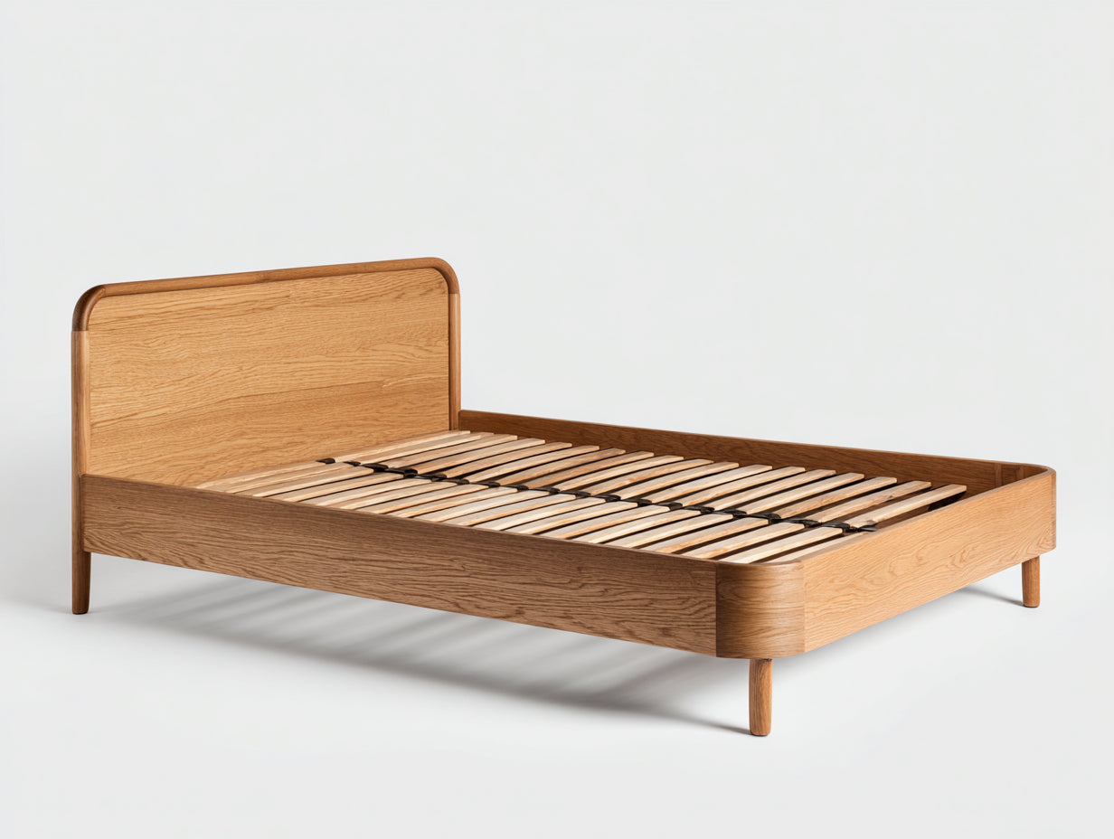 Lit double - Bois - 215 x 180 x 105 cm - Bois naturel - Style contemporain