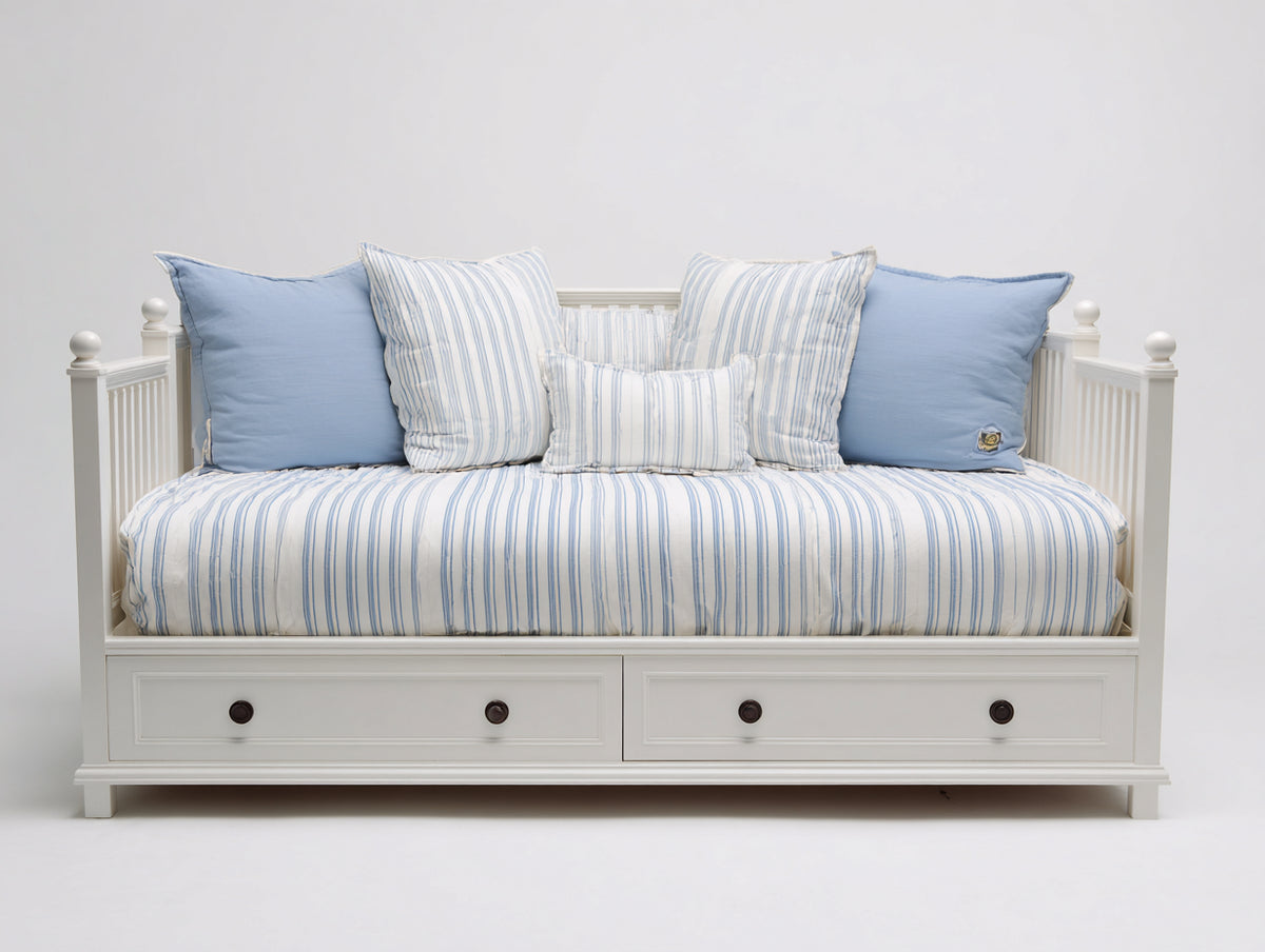 Canapé lit - Bois-Tissu - 230 x 100 x 95 cm - Blanc - Style côtier avec rangement intégré