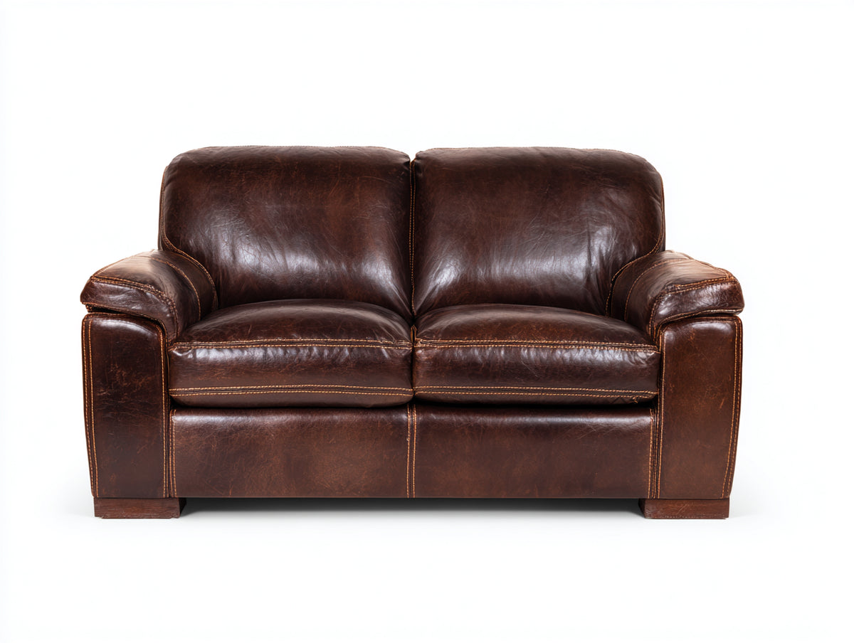 Canapé 2 places - Cuir - 176 x 90 x 82 cm - Marron chocolat - Style classique