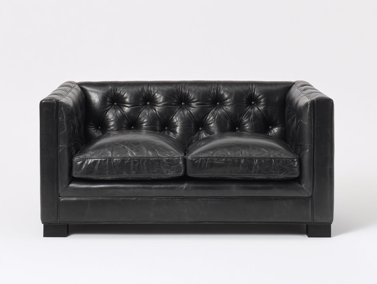 Canapé 2 places - Cuir - 185 x 90 x 80 cm - Noir - Style Chesterfield