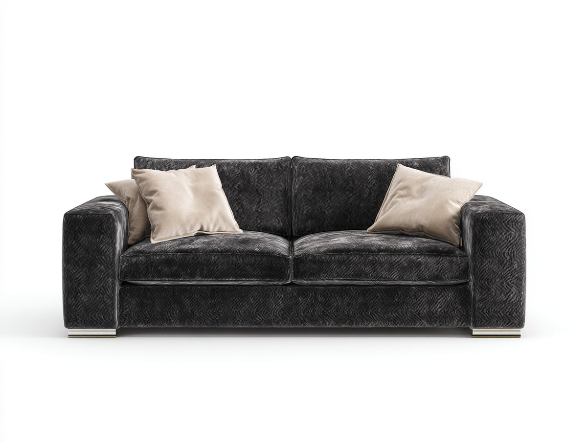 Canapé 2 places - Velours - 186 x 94 x 81 cm - Gris anthracite - Style contemporain