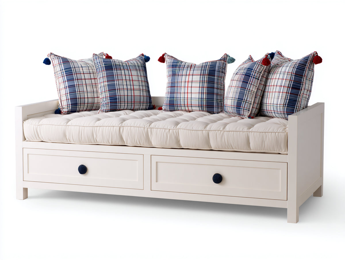 Canapé lit - Bois-Tissu - 220 x 100 x 90 cm - Blanc - Style classique avec rangement intégré