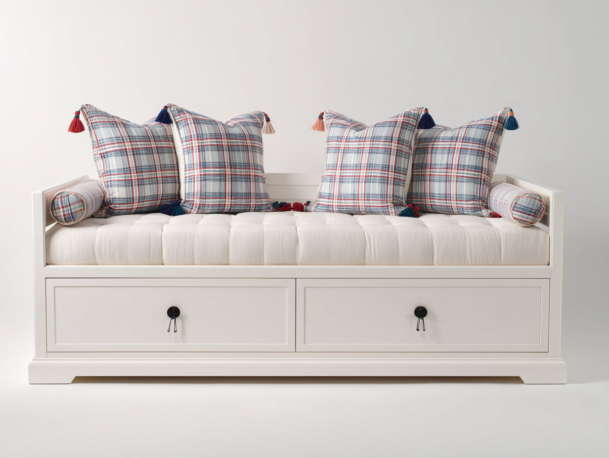 Canapé lit - Bois-Tissu - 220 x 100 x 90 cm - Blanc - Style classique avec rangement intégré