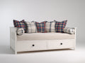 Canapé lit - Bois-Tissu - 215 x 100 x 90 cm - Blanc - Style classique avec rangement intégré