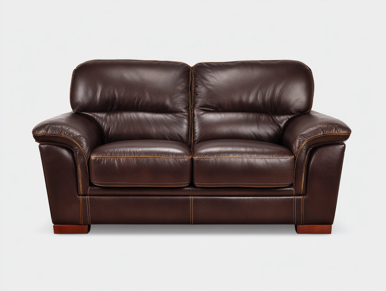 Canapé 2 places - Cuir - 180 x 91 x 82 cm - Marron foncé - Style classique