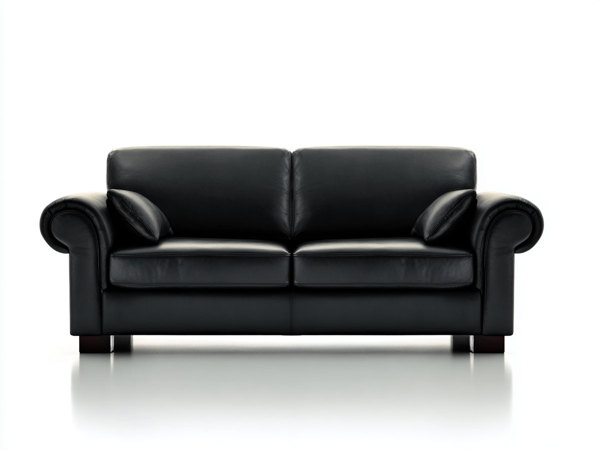 Canapé 2 places - Cuir - 182 x 90 x 82 cm - Noir - Style classique