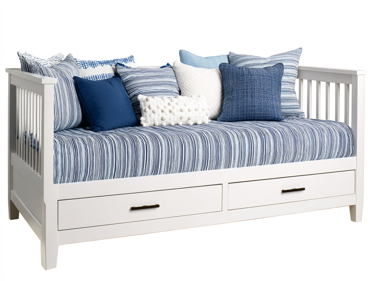 Canapé lit - Bois-Tissu - 205 x 95 x 90 cm - Blanc - Style côtier avec rangement intégré