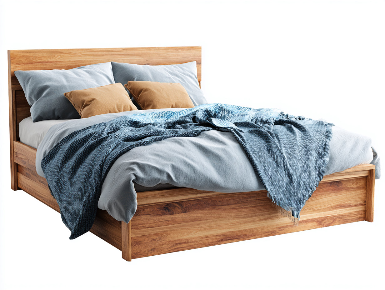 Lit double - Bois - 220 x 180 x 105 cm - Bois naturel - Style contemporain