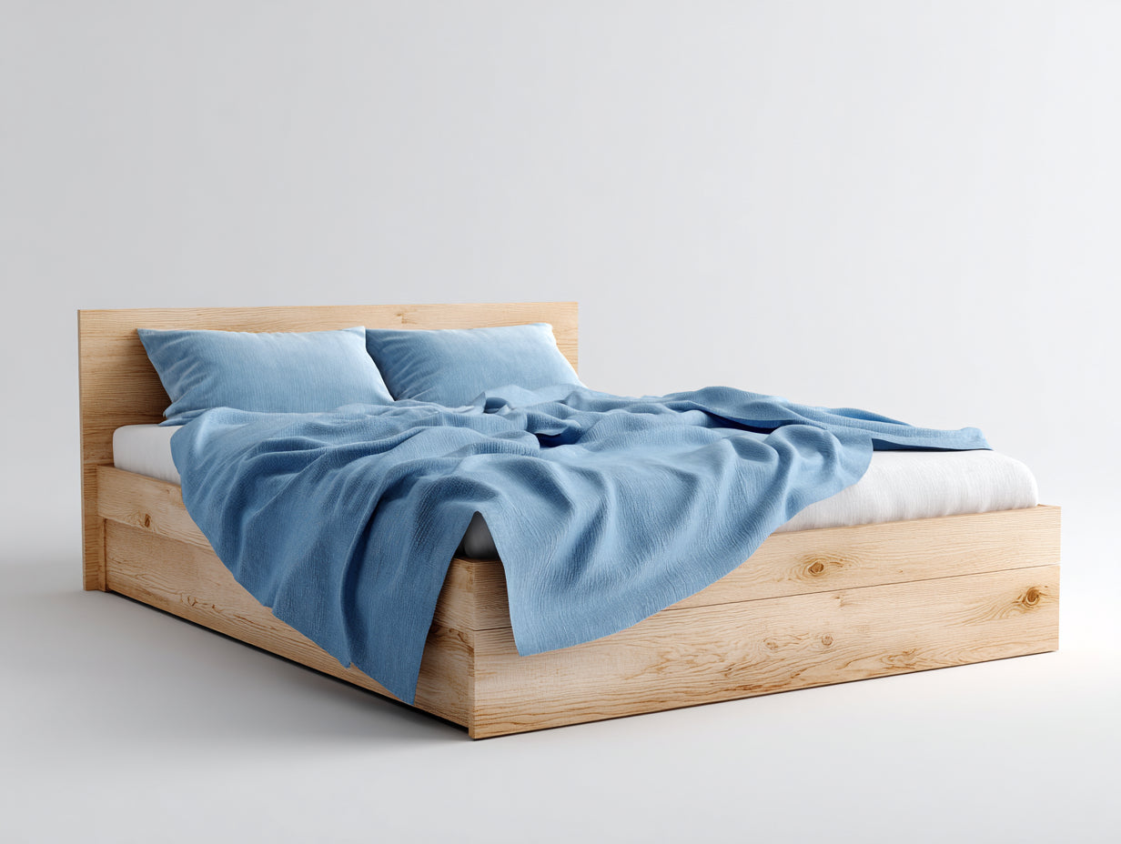 Lit double - Bois - 220 x 180 x 105 cm - Bois naturel - Style minimaliste