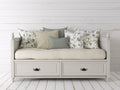 Canapé lit - Bois-Tissu - 220 x 100 x 90 cm - Blanc - Style classique avec rangement intégré