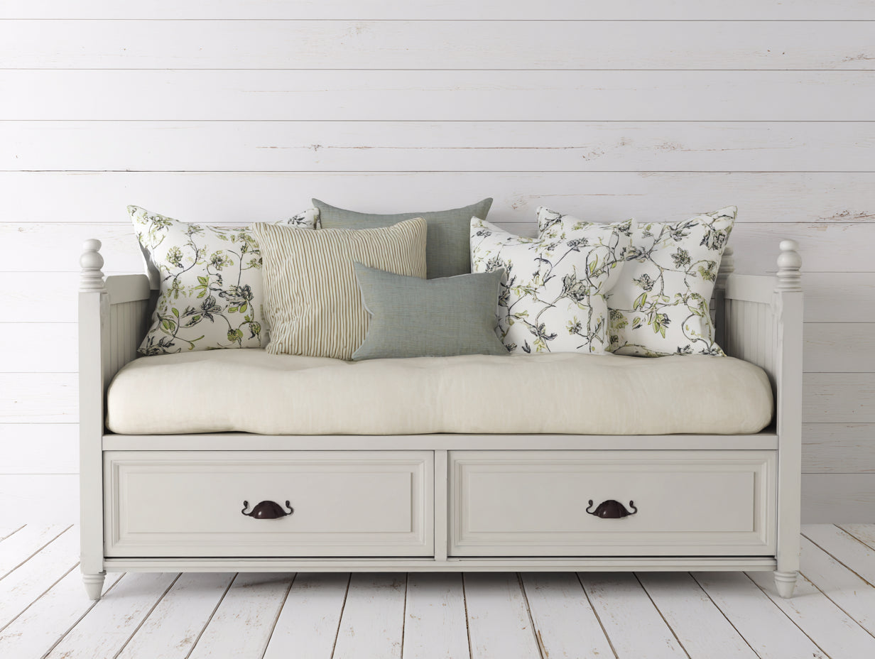 Canapé lit - Bois-Tissu - 220 x 100 x 90 cm - Blanc - Style classique avec rangement intégré