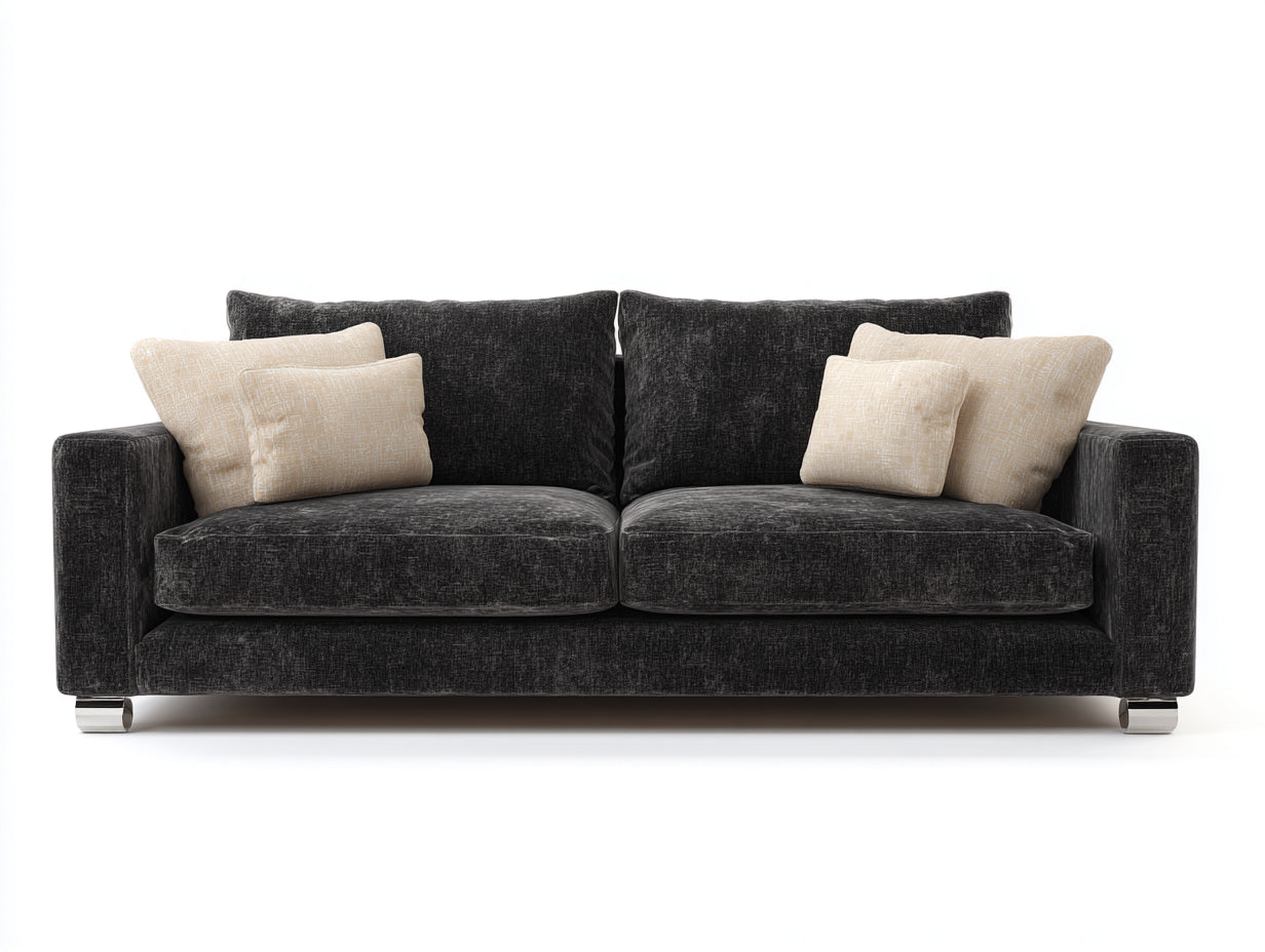 Canapé 2 places - Velours - 190 x 92 x 82 cm - Gris anthracite - Style contemporain