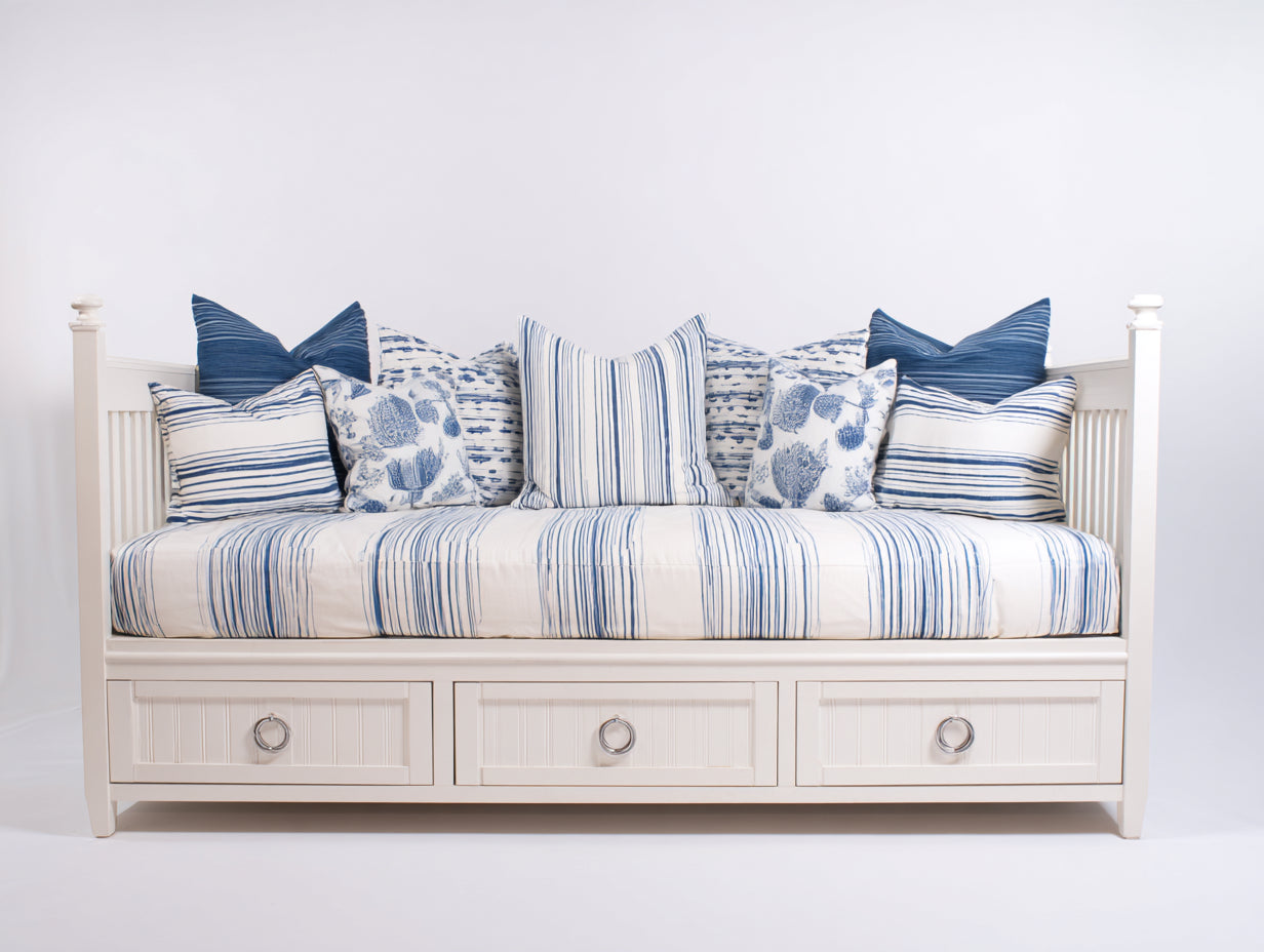 Canapé lit - Bois-Tissu - 200 x 90 x 85 cm - Blanc - Style côtier avec rangement intégré