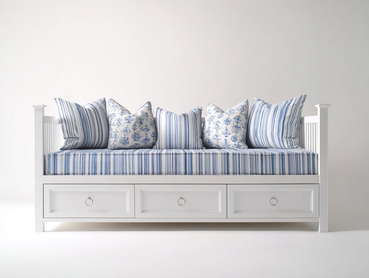 Canapé lit - Bois-Tissu - 205 x 90 x 90 cm - Blanc - Style côtier avec rangement intégré
