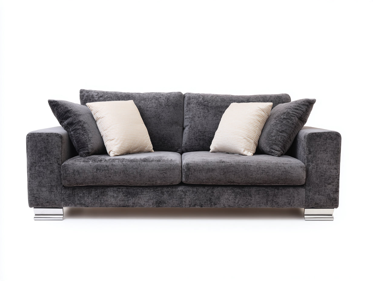 Canapé 2 places - Velours - 188 x 91 x 82 cm - Gris - Style contemporain