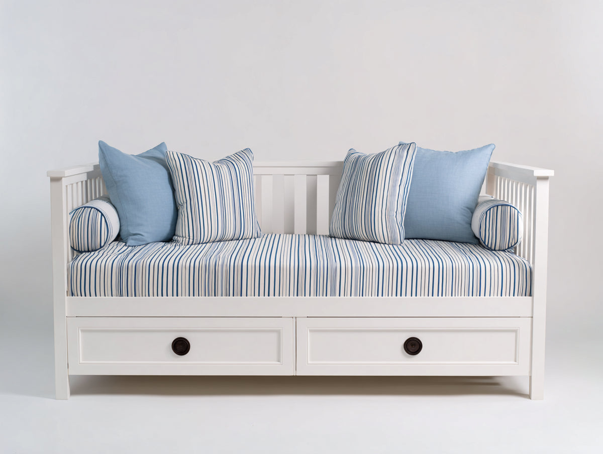 Canapé lit - Bois-Tissu - 210 x 100 x 90 cm - Blanc - Style côtier avec rangement intégré