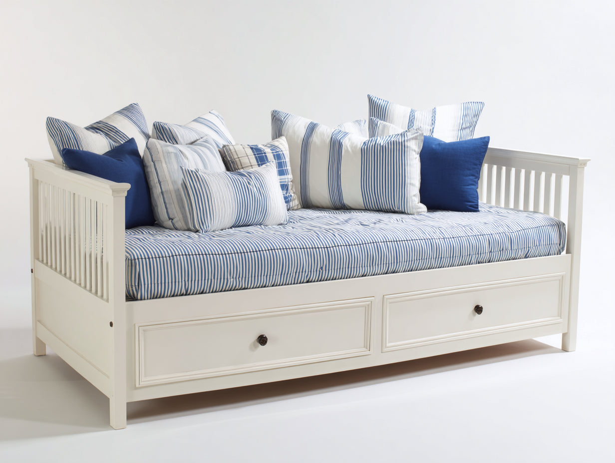 Canapé lit - Bois-Tissu - 220 x 100 x 90 cm - Blanc - Style côtier avec rangement intégré